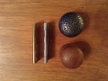 Wooden and Pewter knobs with brushed nickle and Brass hinge